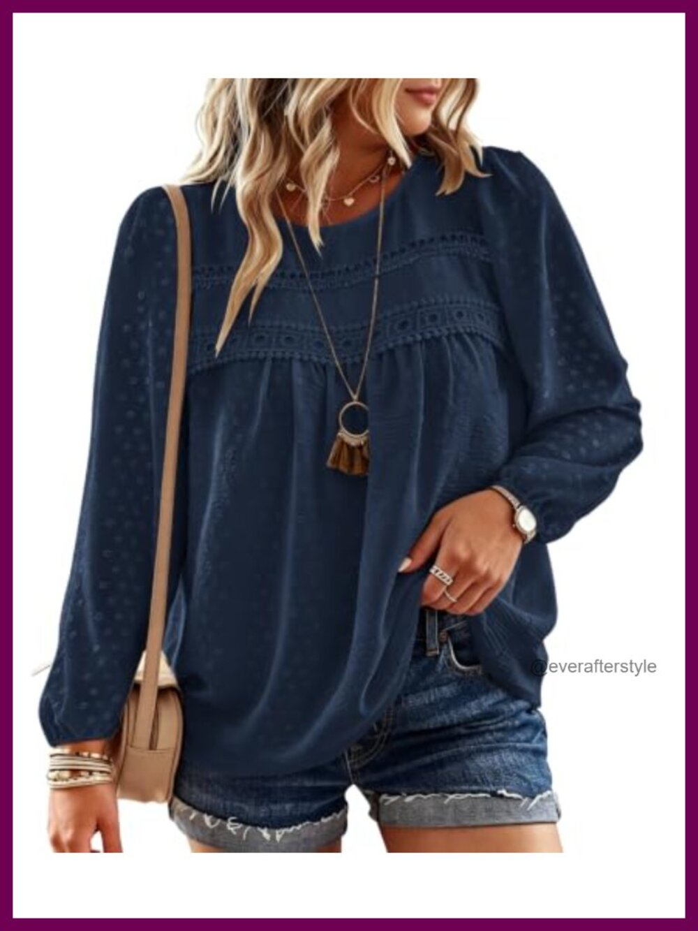 Plus Size Boho Tunic Top Long Sleeve Lace Hem Flowy Blouse